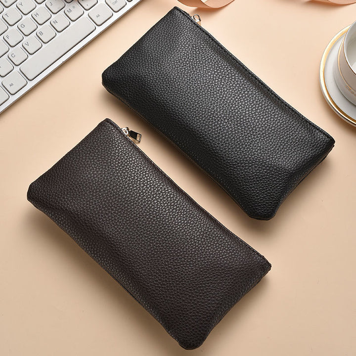 Textured Leather Zippered Pencil Case Kalsten