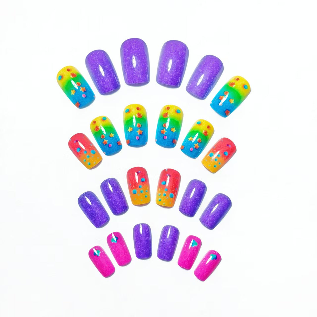 Creative art nails with sparkling rainbow design and 3D applications Kalsten