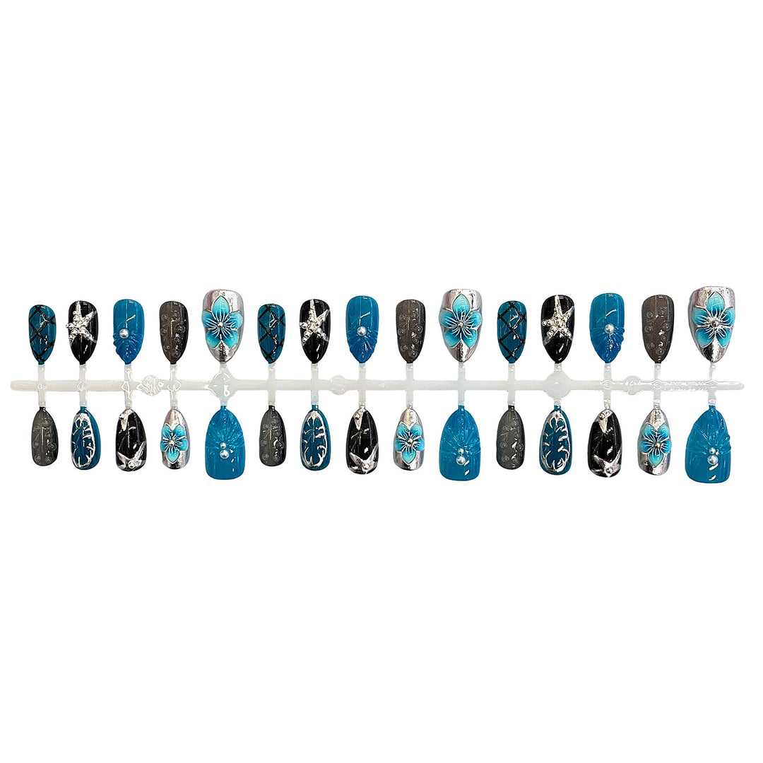 Artistic Press-On Nail Set with Floral Motifs Kalsten