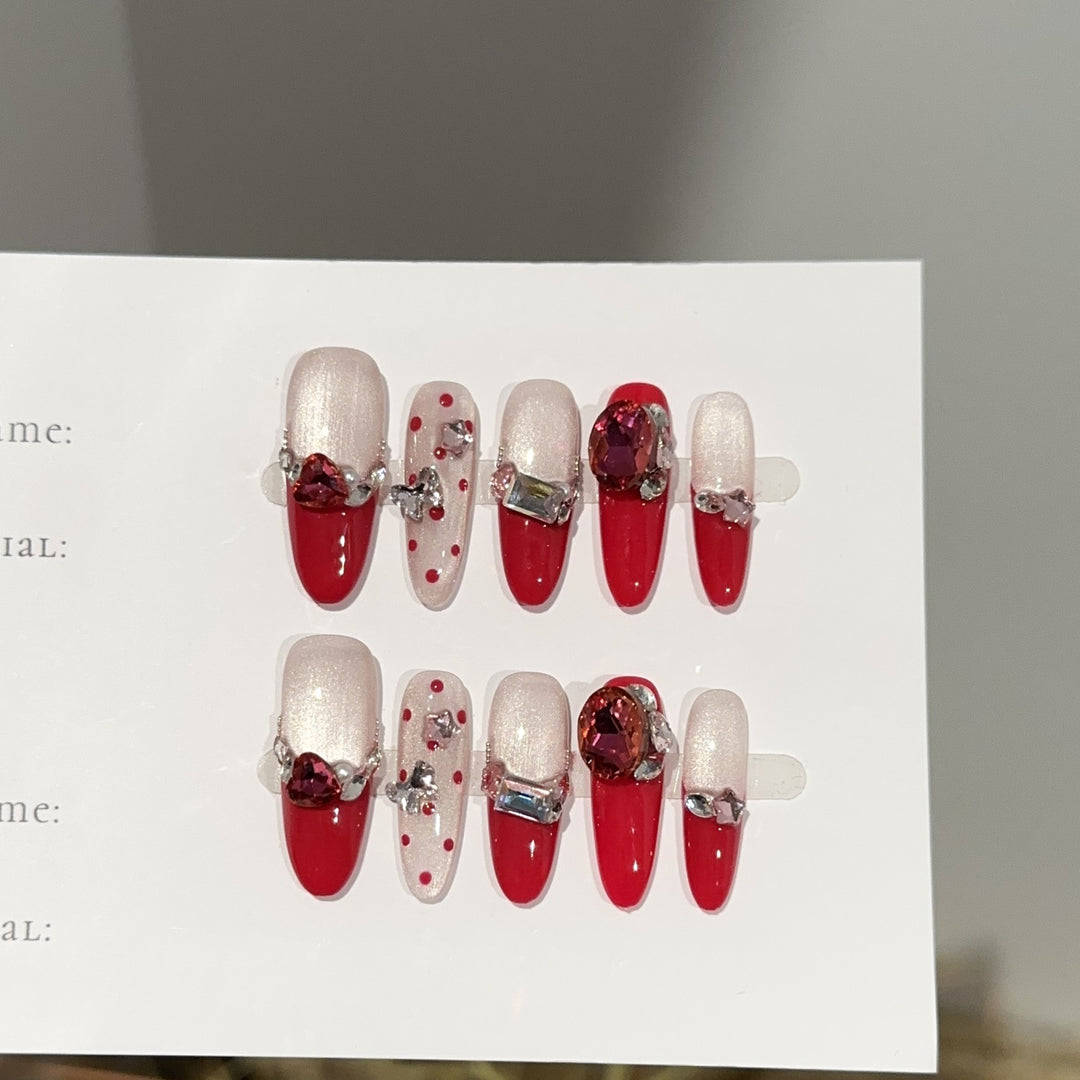 Glamorous Press-On Nail Art Set with Rhinestone Accents