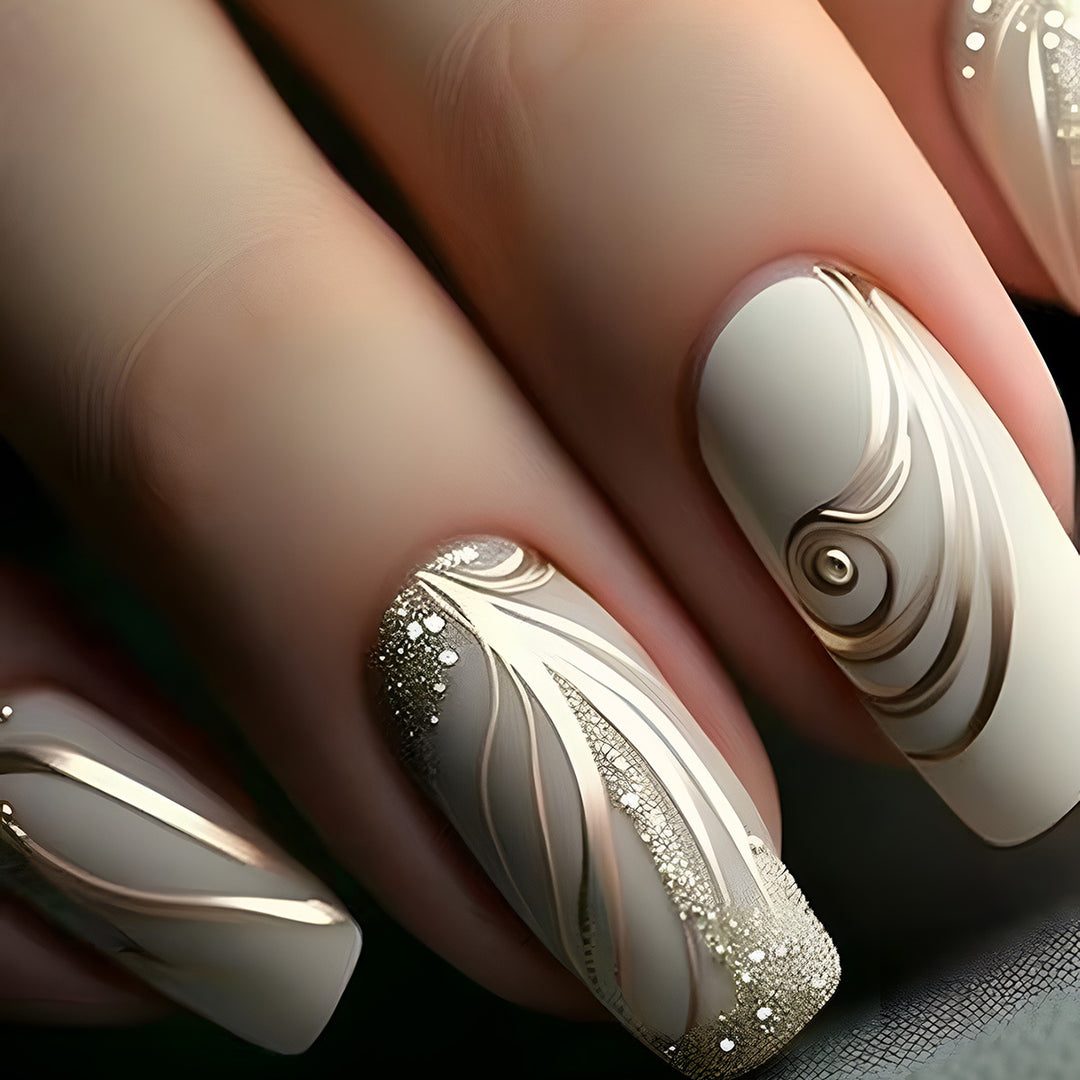 Elegant Swirl Design Acrylic Press-On Nails Kalsten
