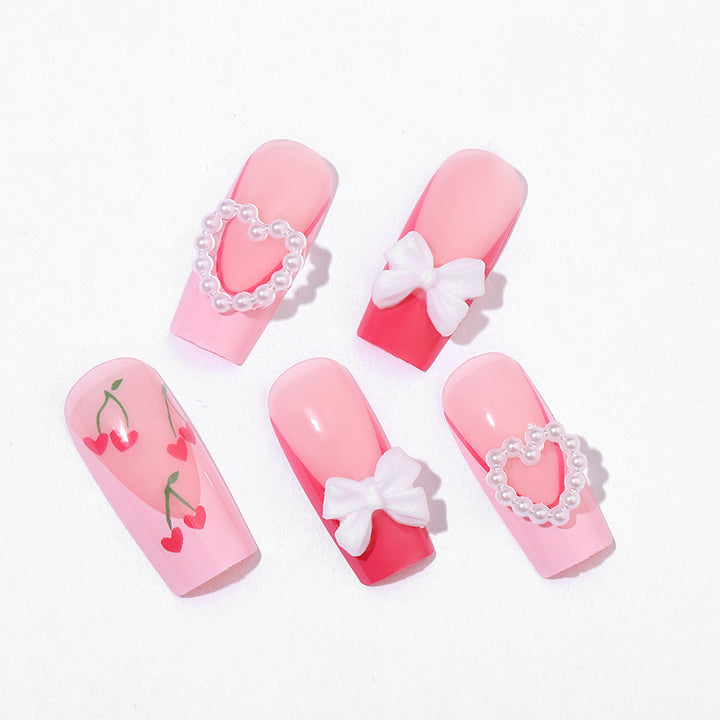 Decorative Press-On Nail Art Set with 3D Heart and Bow Accents kalsten