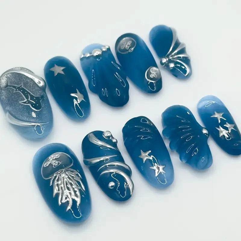 Artistic Ocean-Inspired Press-On Nail Extensions Kalsten