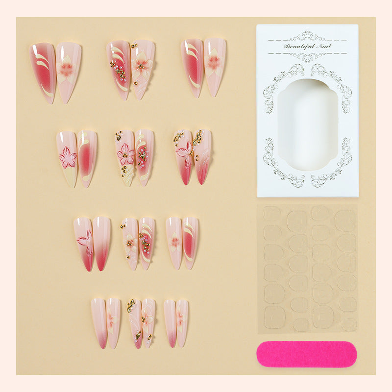 Decorative Stiletto Press-On Nail Art Set with Floral Accents kalsten
