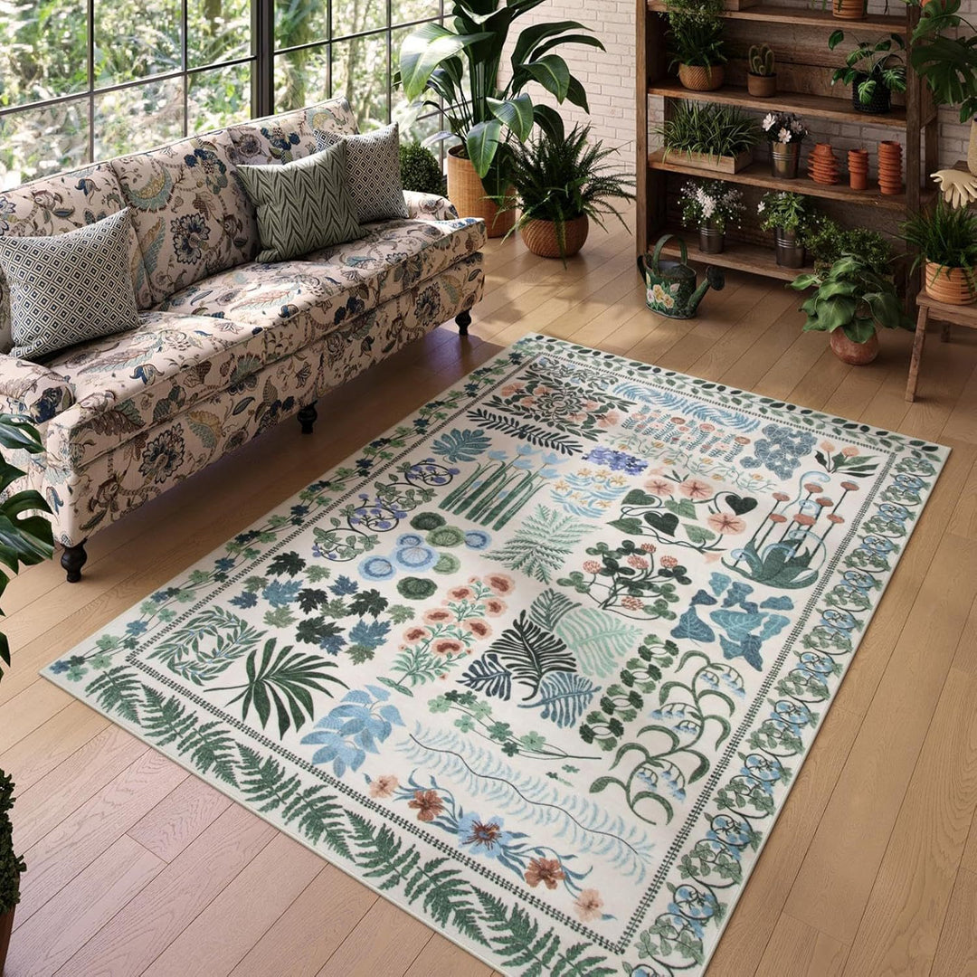 Botanical Pattern Area Rug for Natural Home Decor