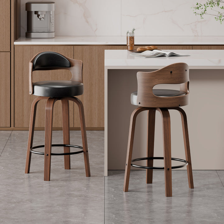 Modern Bar Stool with Unique Wooden Design and Rotating Seat Kalsten