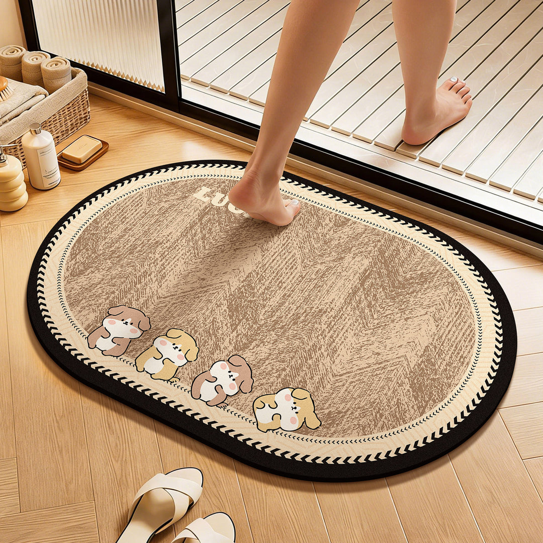 Playful Cartoon Animal-Themed Bath Mat
