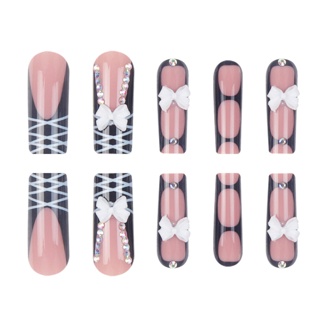 Stiletto Press-On Nail Set with Decorative Bow and Gem Accents Kalsten