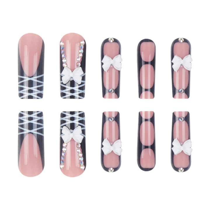Stiletto Press-On Nail Set with Decorative Bow and Gem Accents Kalsten