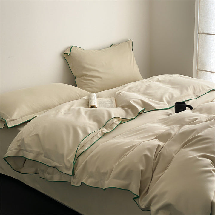 Luxurious satin microfiber bedding set with fine piping