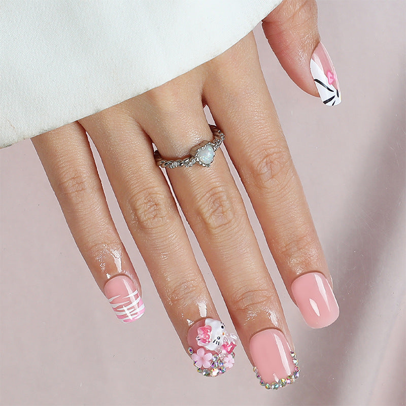 Artistic Press-On Nail Set with Cute Character Designs kalsten