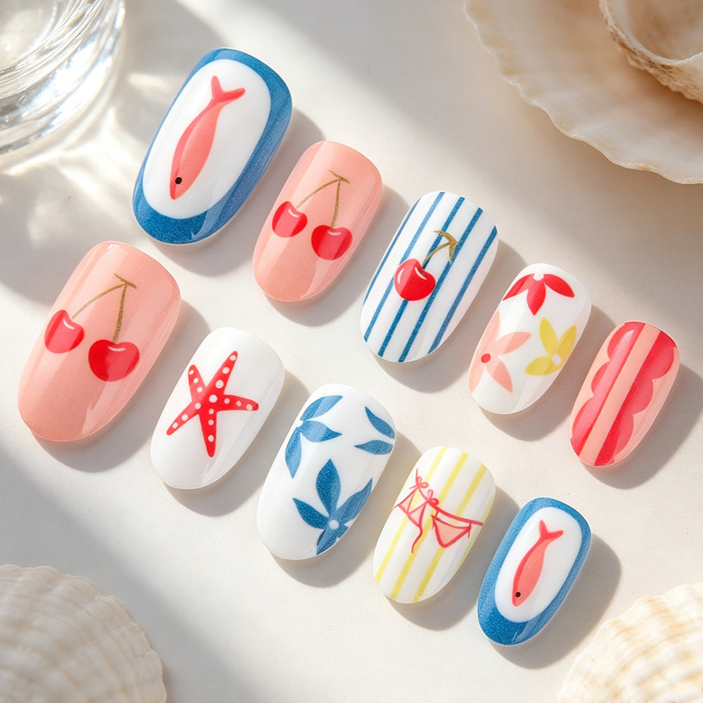 Artistic Summer-Themed Press-On Nail Art Kalsten