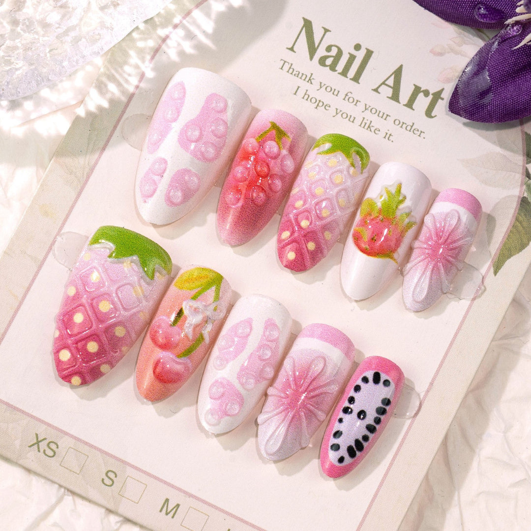 Artificial nail tips with fruity design and 3D elements Kalsten