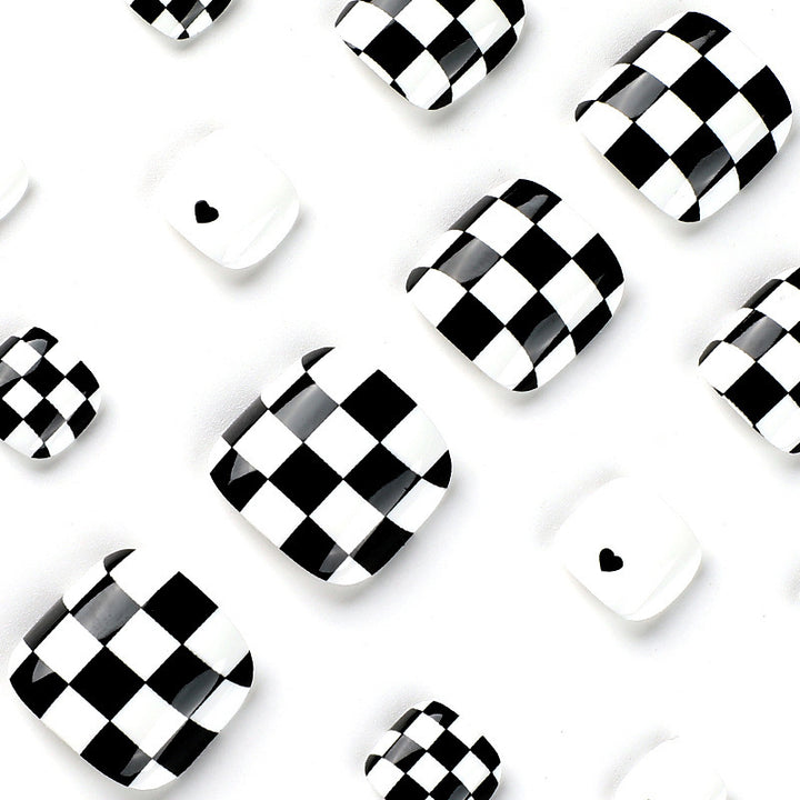 Stylish Checkerboard Pattern Artificial Nails Kalsten