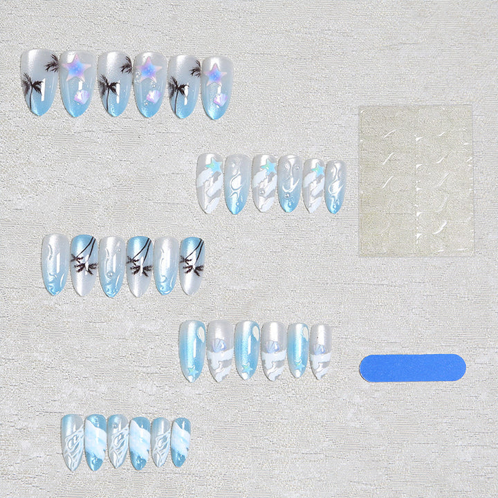 Acrylic nail set with elegant water and marine motifs Kalsten