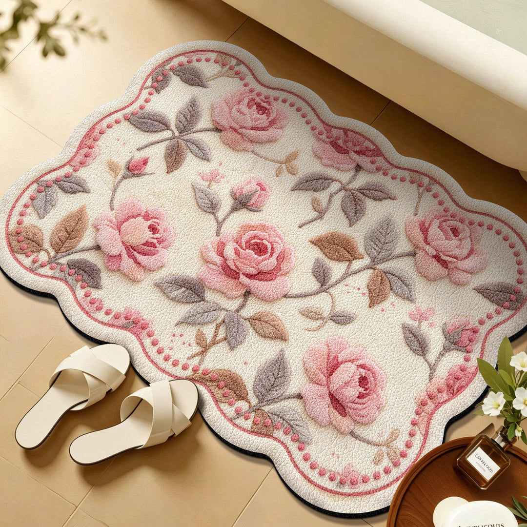Floral Embroidered Bath Mat