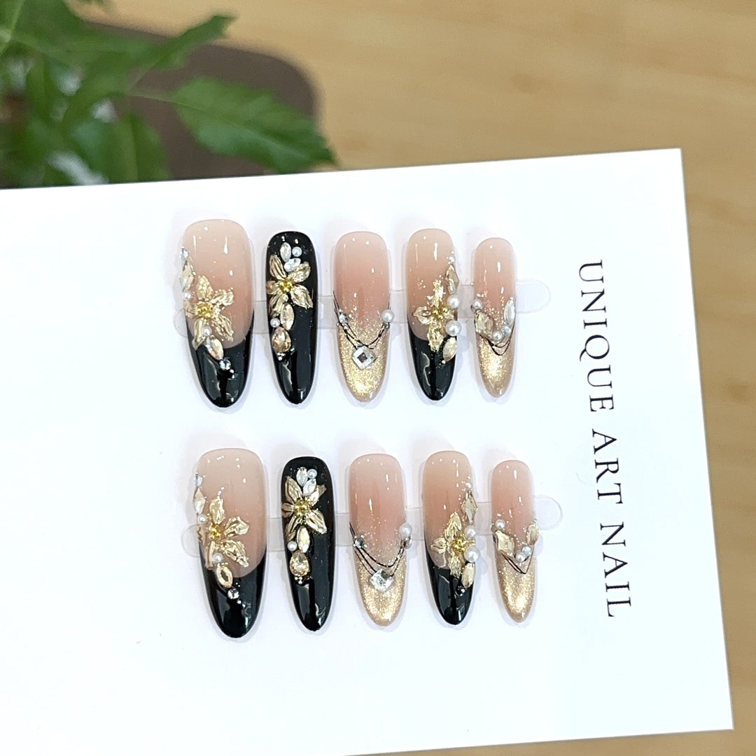 Luxurious Floral Embellished Press-On Nail Art Set