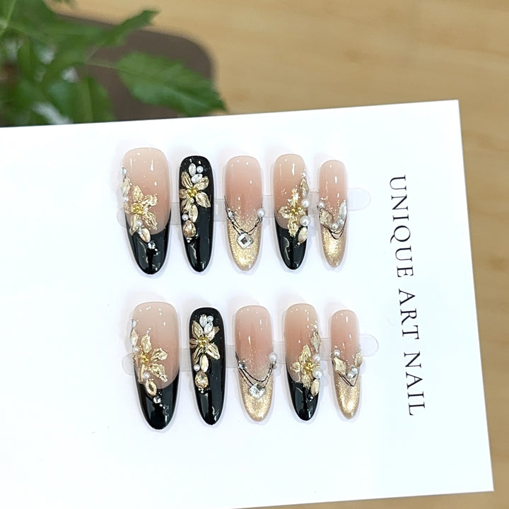 Luxurious Floral Embellished Press-On Nail Art Set
