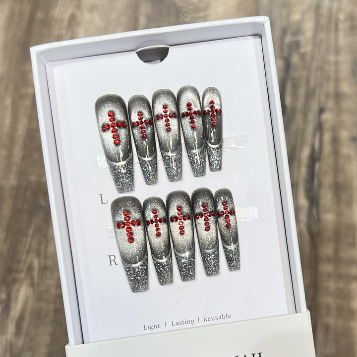 Luxury Glitter Press-On Nail Set with Crystal Accents Kalsten