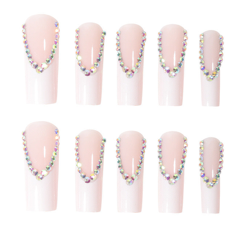 Artificial nail set with glamorous rhinestones and elegant tip decorations Kalsten