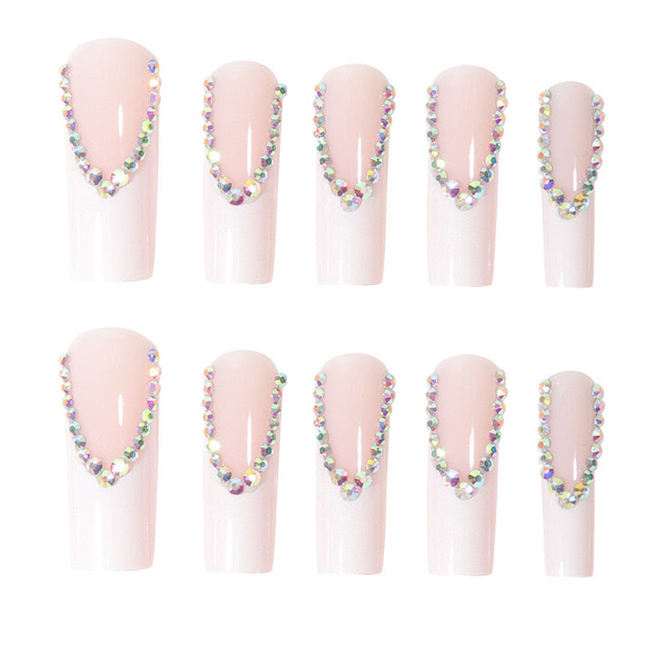 Artificial nail set with glamorous rhinestones and elegant tip decorations Kalsten