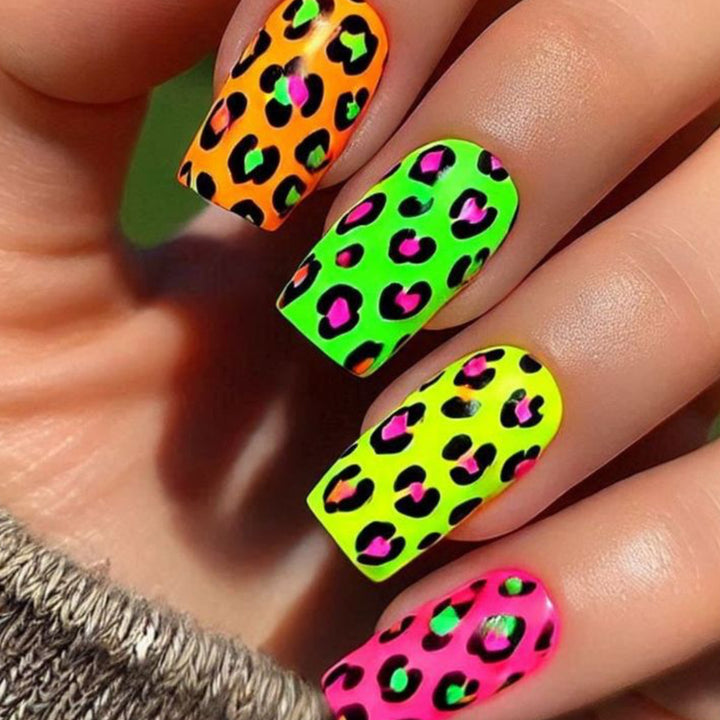Neon Leopard Print Nail Art Extensions Kalsten