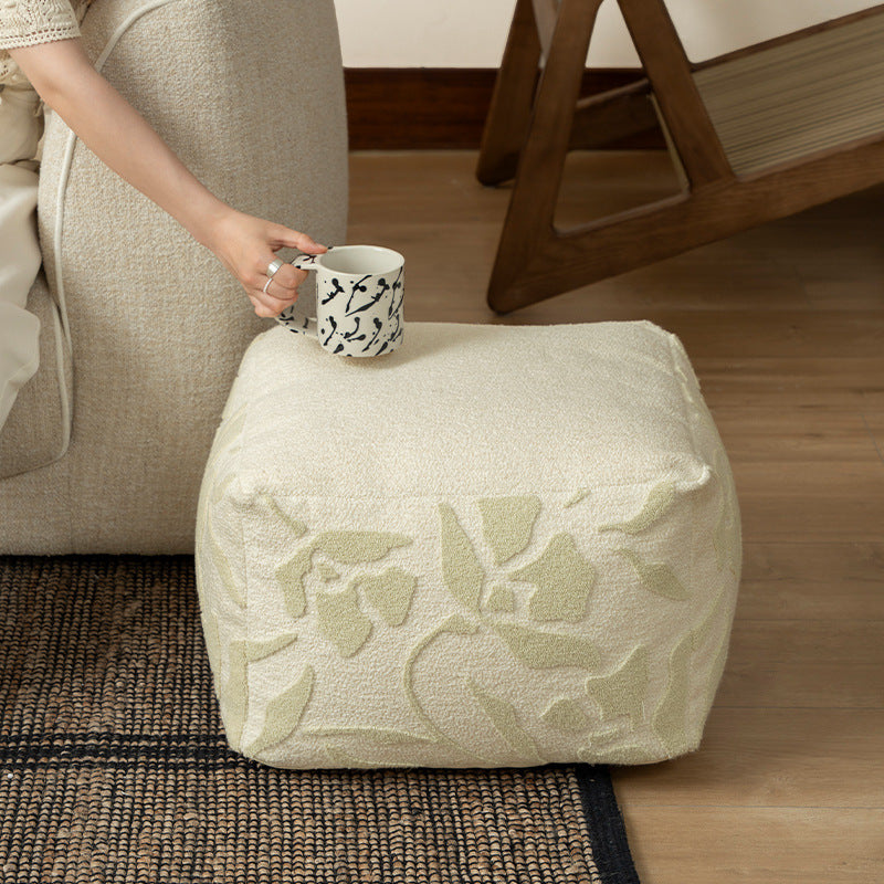 square pouf with bouclé cover and textured jacquard pattern Kalsten