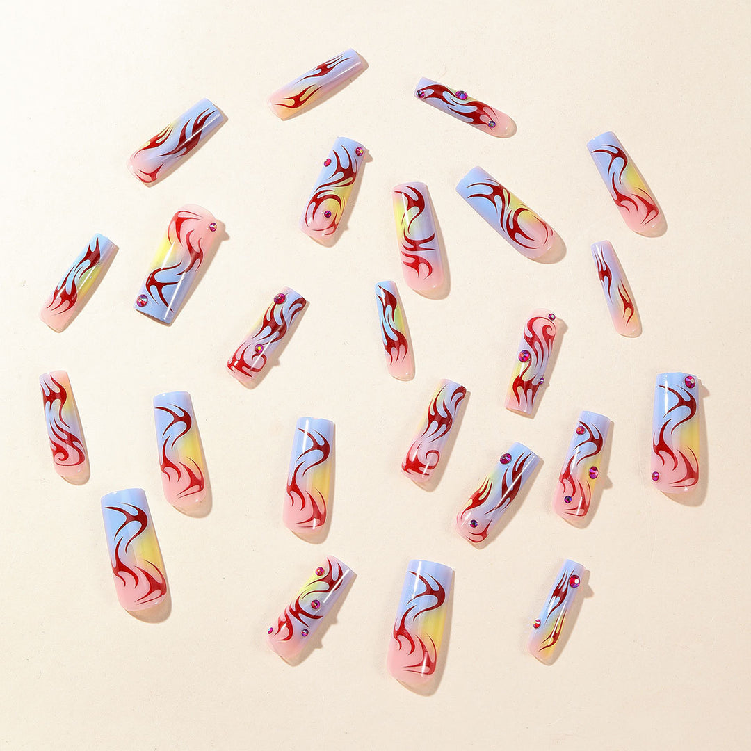 Artistic Flame-Design Acrylic Nail Art Extensions Kalsten