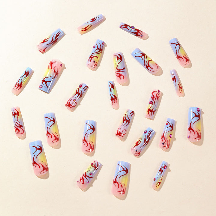 Artistic Flame-Design Acrylic Nail Art Extensions Kalsten