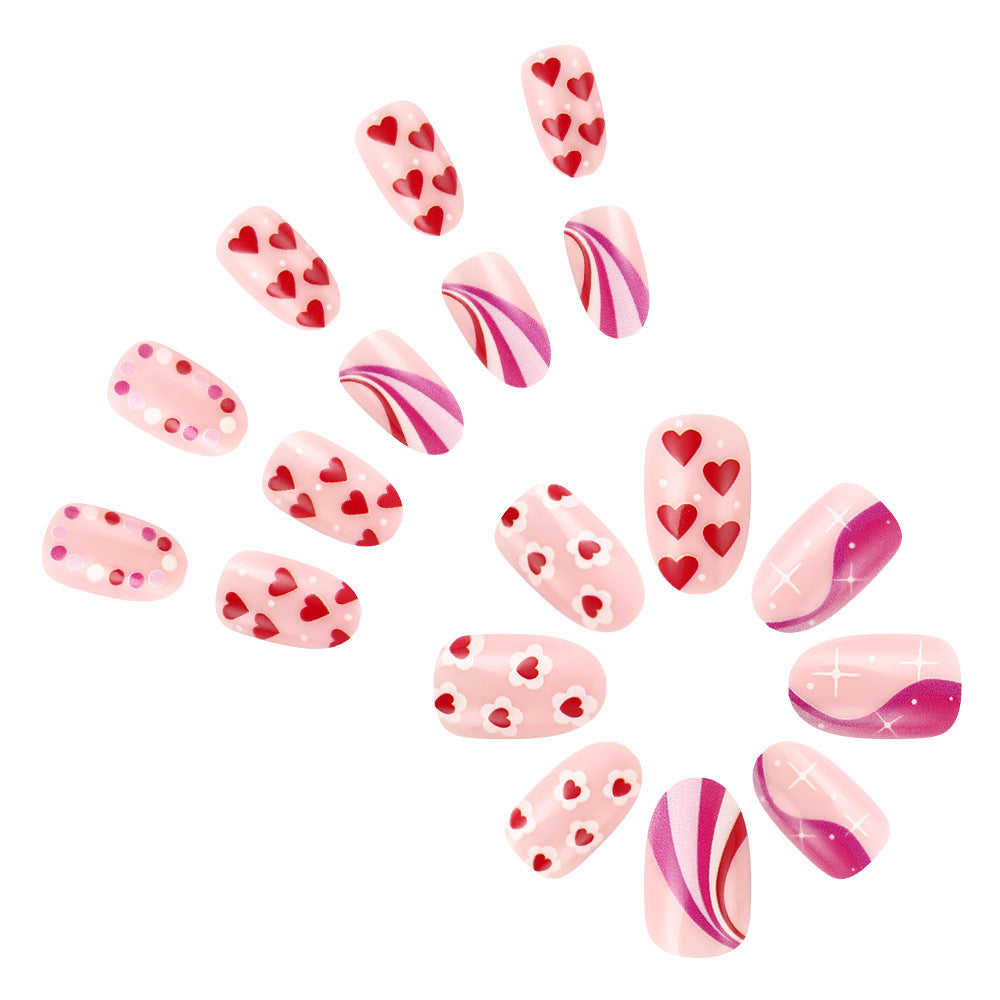 Romantic Heart-Themed Press-On Nail Art Kalsten