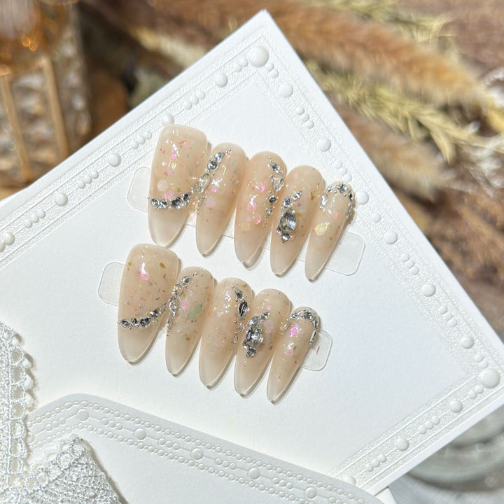 Glamorous Stiletto Press-On Nail Art Set with Floral and Glitter Details Kalsten