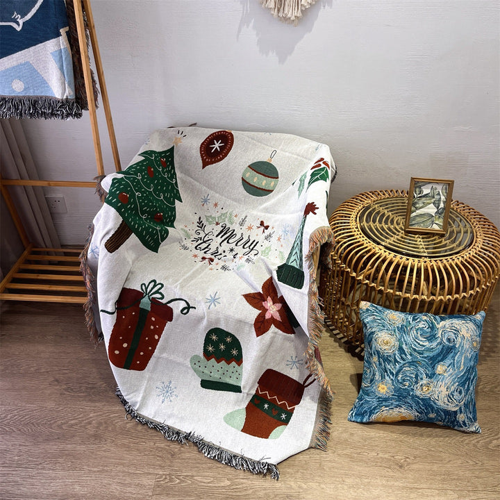 Festive Holiday-Themed Woven Throw Blanket