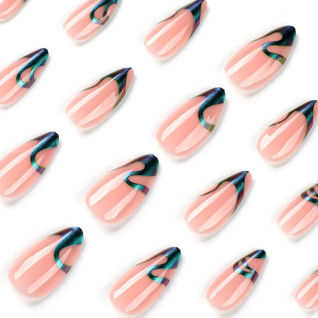 Elegant nail art with stylish green accents and high gloss finish Kalsten