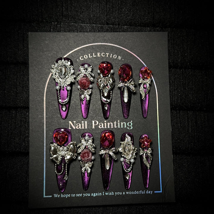 Elegant Rhinestone-Embellished Press-On Nail Set