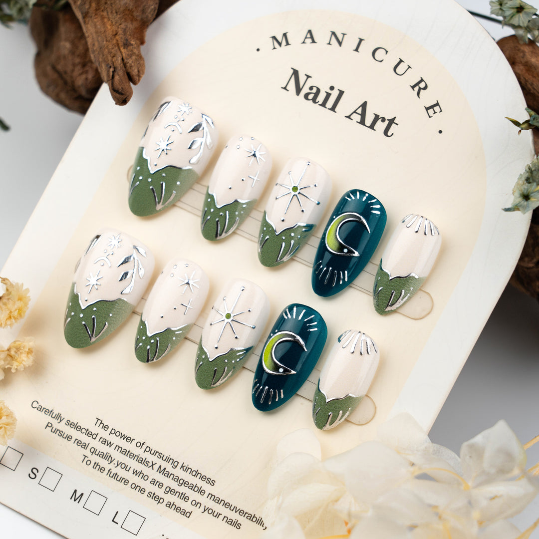 Artistic Nature-Inspired Press-On Nail Art Kalsten