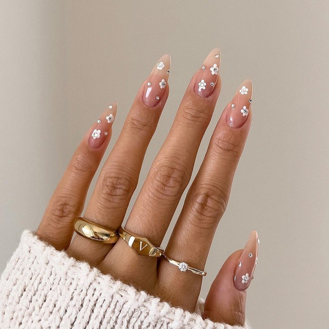 Artificial nail set with colorful flowers and creative French design Kalsten