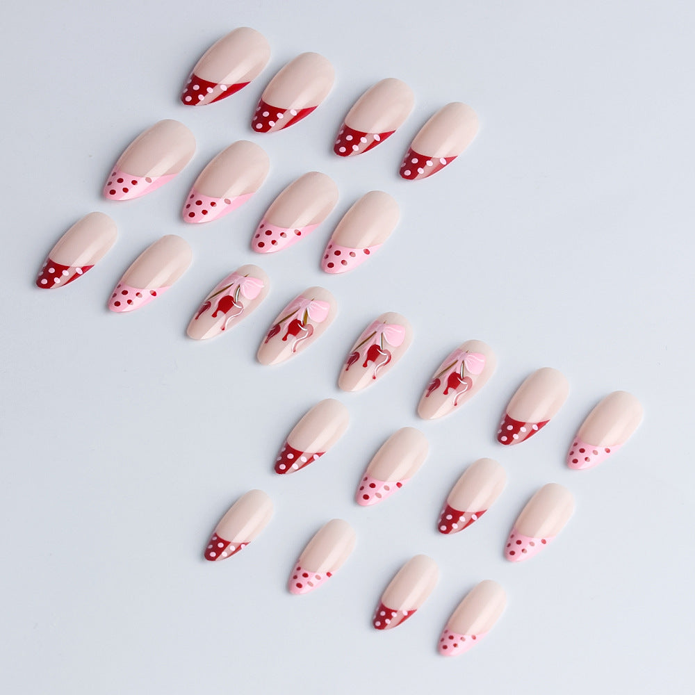 Artistic Cherry-Themed Press-On Nail Art Set Kalsten