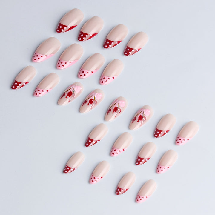Artistic Cherry-Themed Press-On Nail Art Set Kalsten