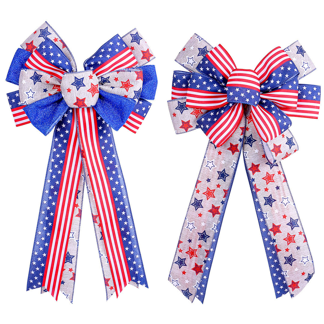 Unisex decorative bow made of sturdy ribbon with star and stripe pattern Kalsten
