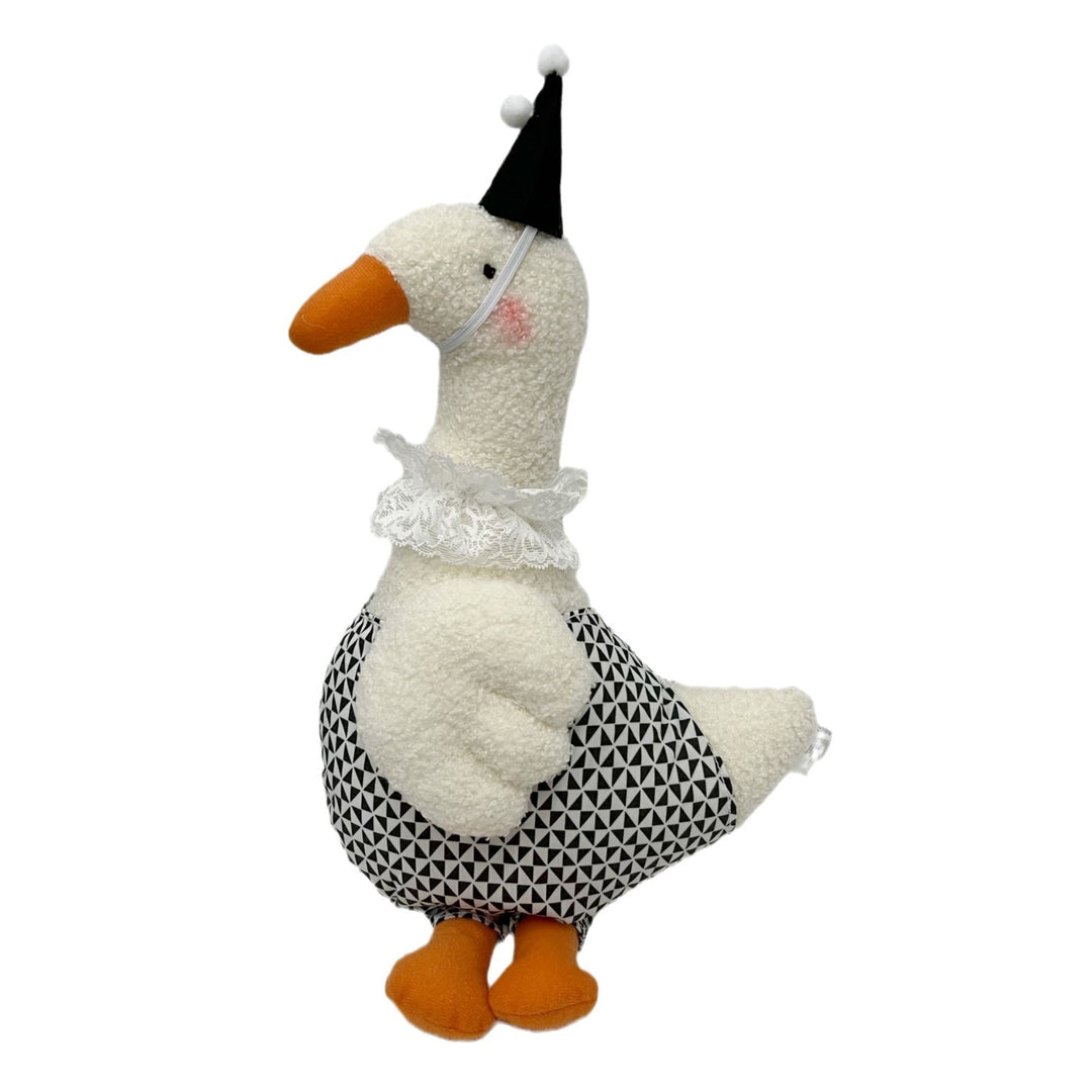 Plush Decorative Goose Soft Toy with Lace Collar and Geometric Body