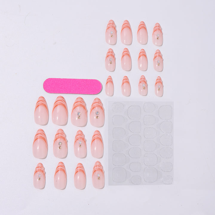Acrylic nail set with curved tip style and glitter accents Kalsten