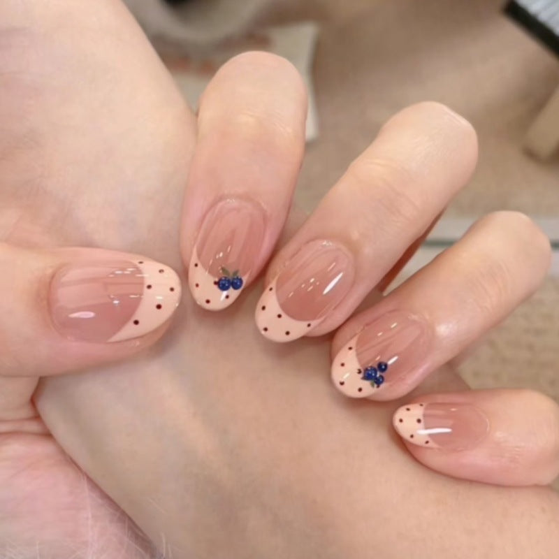 Artistic Press-On Nail Set with Berry and Polka Dot Design Kalsten
