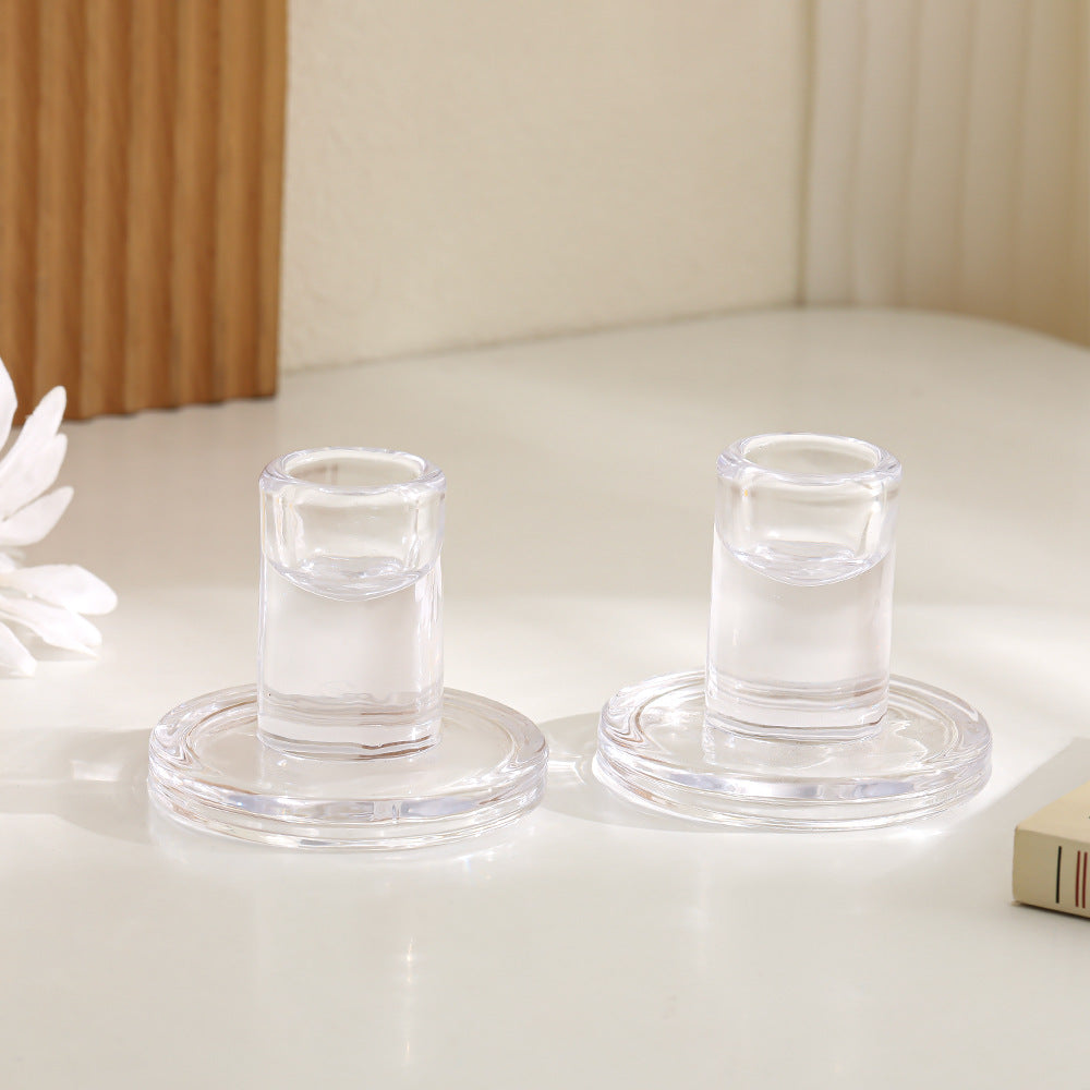 Clear Thick Glass Taper Candle Holders Set Minimalist Cylinder Base Kalsten