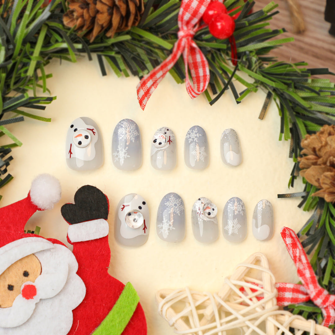Artful Winter Nail Extensions with Snowman Design Kalsten