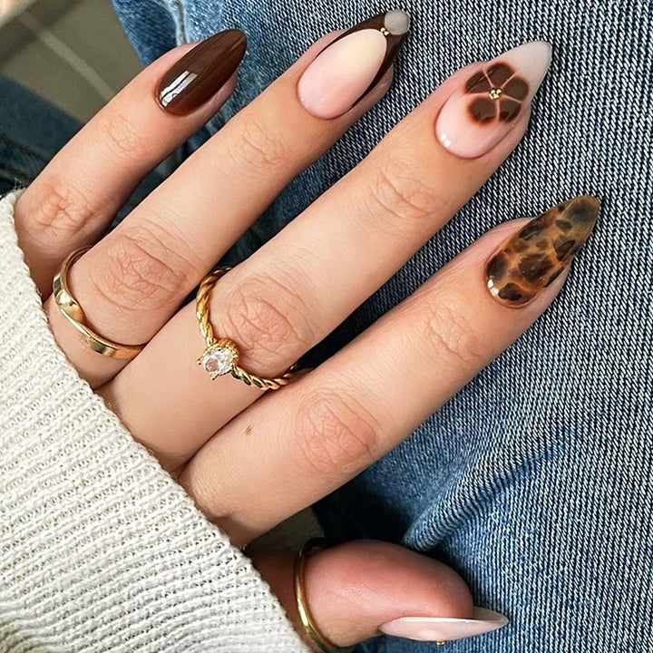 Artistic Press-On Nail Kit with Floral and Animal Prints kalsten