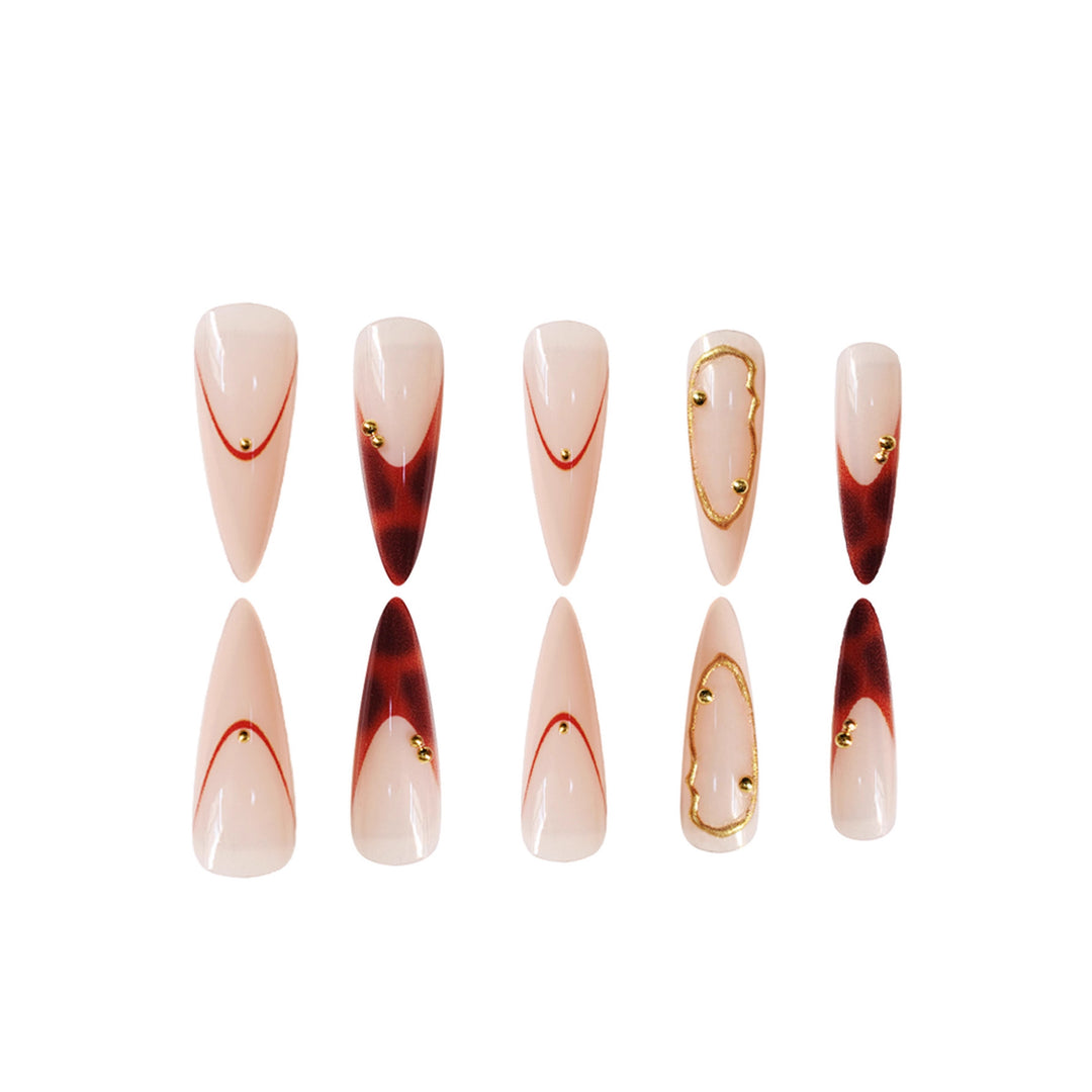 Stiletto Press-On Nail Art Set with Elegant Gold Accents Kalsten