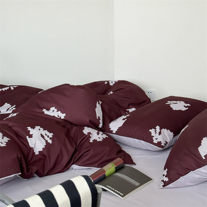 Luxurious cotton bed linen set with pixel rabbit pattern