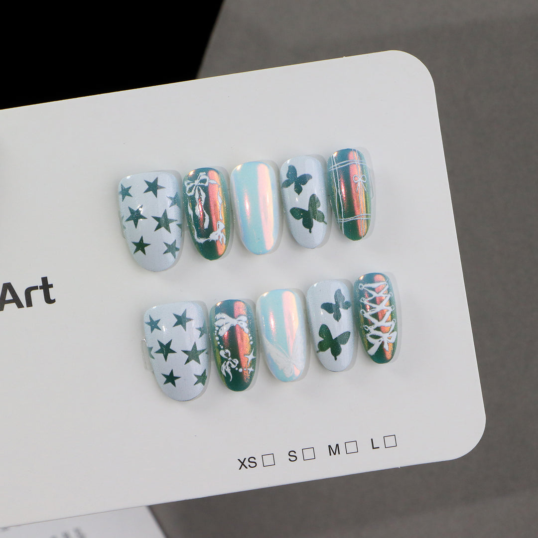 Decorative Press-On Nail Art Set with Butterfly and Star Designs Kalsten