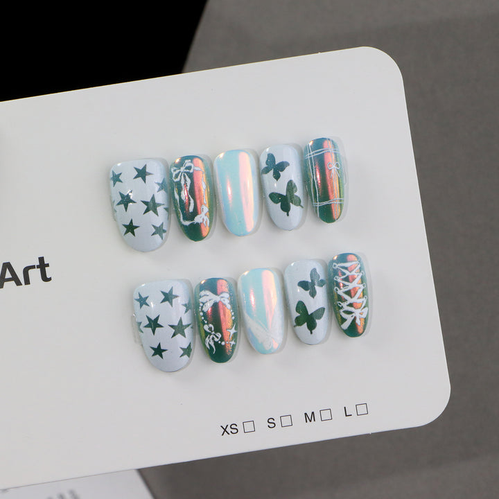 Decorative Press-On Nail Art Set with Butterfly and Star Designs Kalsten