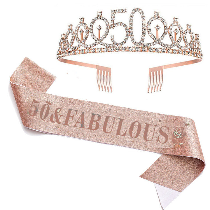Women's Glittering Birthday Tiara Set with Sash Kalsten